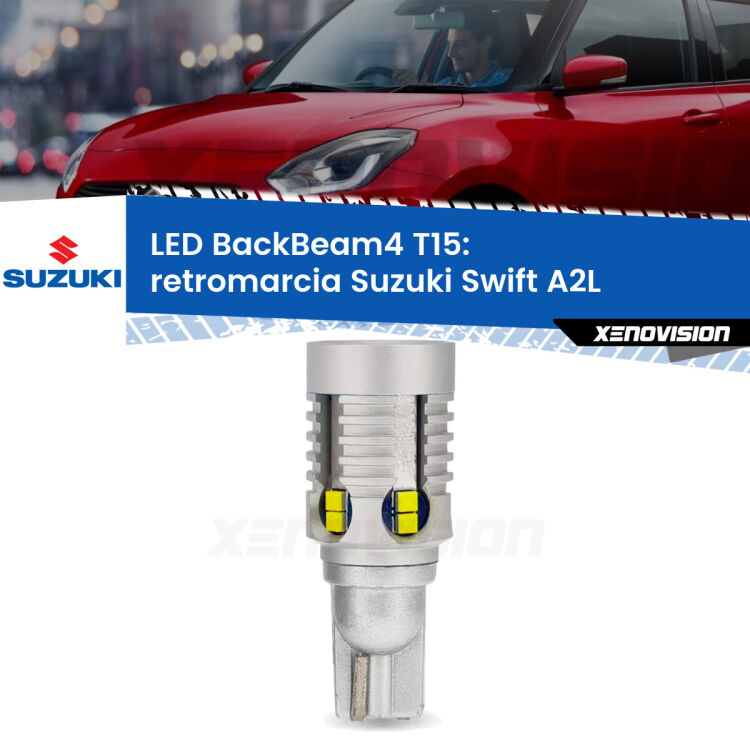0 Retromarcia LED T15 BackBeam4 per Suzuki Swift A2L 2017 in poi <strong>Retromarcia LED per Suzuki Swift</strong> A2L 2017 in poi. Lampada <strong>T15</strong> canbus modello BackBeam4.