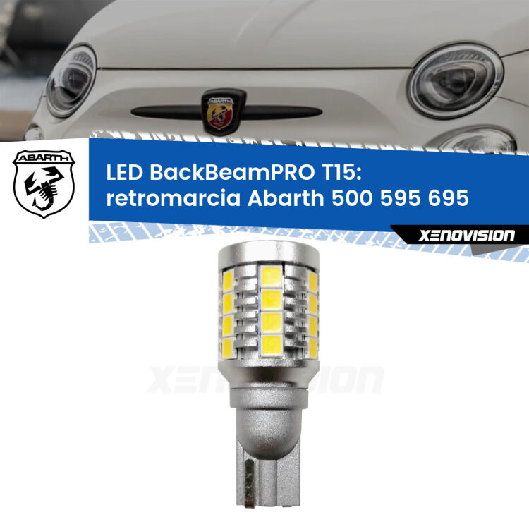 0 Retromarcia LED T15 BackBeamPRO per Abarth 500 595 695 2015 - 2022 <strong>Luce retromarcia LED per Abarth 500 595 695</strong> 2015 - 2022. Una lampadina <b>T15</b> esageratamente spinta: 15W di potenza, 20 volte più luce delle originali.