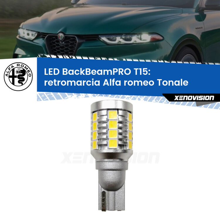 0 Retromarcia LED T15 BackBeamPRO per Alfa romeo Tonale  2022 in poi <strong>Luce retromarcia LED per Alfa romeo Tonale</strong>  2022 in poi. Una lampadina <b>T15</b> esageratamente spinta: 15W di potenza, 20 volte più luce delle originali.