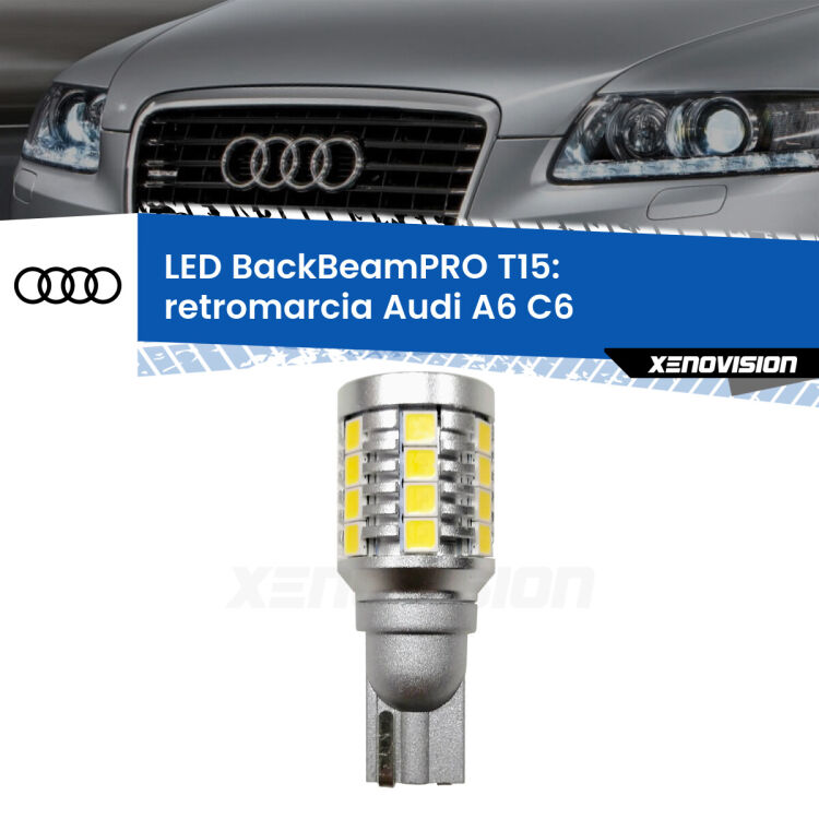 0 Retromarcia LED T15 BackBeamPRO per Audi A6 C6 2009 - 2011 <strong>Luce retromarcia LED per Audi A6</strong> C6 2009 - 2011. Una lampadina <b>T15</b> esageratamente spinta: 15W di potenza, 20 volte più luce delle originali.