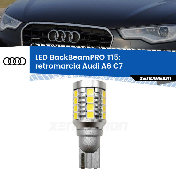 0 Retromarcia LED T15 BackBeamPRO per Audi A6 C7 2010 - 2018 <strong>Luce retromarcia LED per Audi A6</strong> C7 2010 - 2018. Una lampadina <b>T15</b> esageratamente spinta: 15W di potenza, 20 volte più luce delle originali.