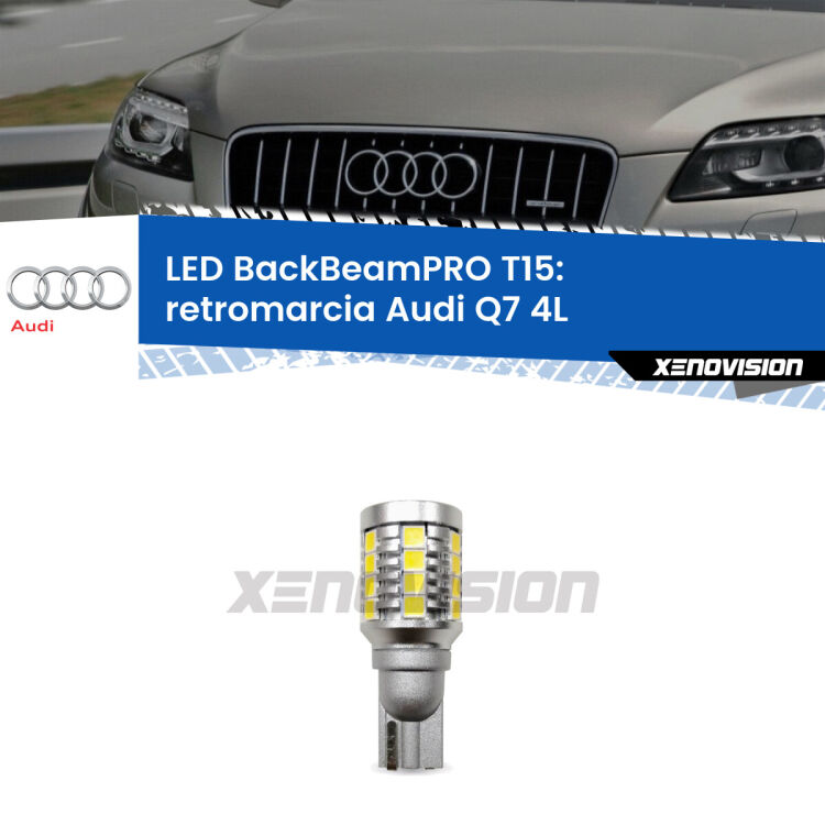 <strong>Luce retromarcia LED per Audi Q7</strong> 4L 2006 - 2015. Lampadina <b>T15</b> esageratamente spinta: 15W di potenza, 20 volte più luce delle originali.