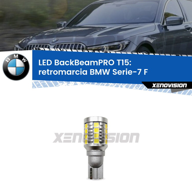 <strong>Luce retromarcia LED per BMW Serie-7</strong> F 2009 - 2015. Lampadina <b>T15</b> esageratamente spinta: 15W di potenza, 20 volte più luce delle originali.
