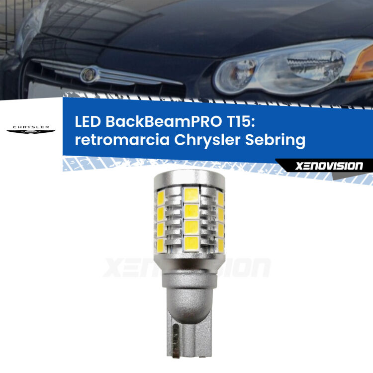 0 Retromarcia LED T15 BackBeamPRO per Chrysler Sebring 2001 - 2007 <strong>Luce retromarcia LED per Chrysler Sebring</strong> 2001 - 2007. Una lampadina <b>T15</b> esageratamente spinta: 15W di potenza, 20 volte più luce delle originali.