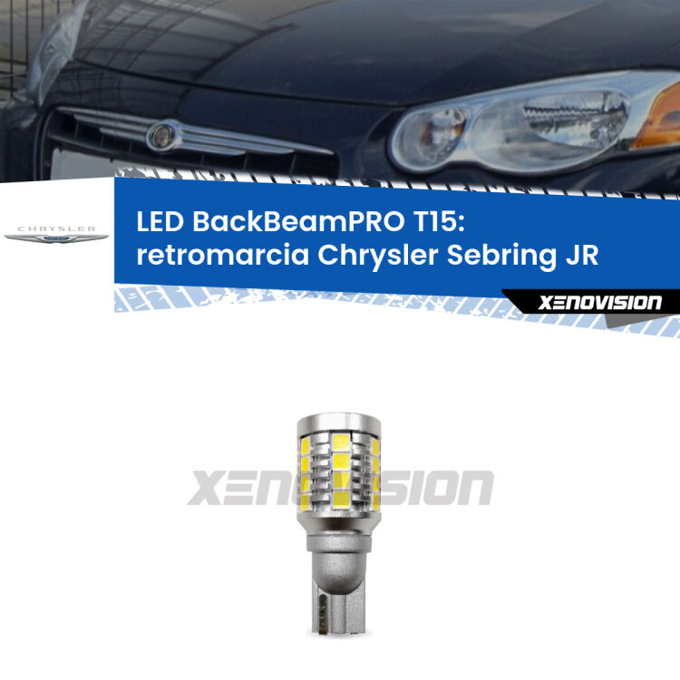 <strong>Luce retromarcia LED per Chrysler Sebring</strong> JR 2001 - 2007. Lampadina <b>T15</b> esageratamente spinta: 15W di potenza, 20 volte più luce delle originali.