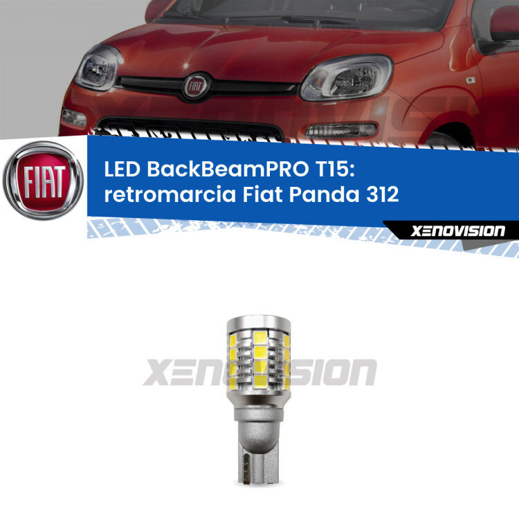 <strong>Luce retromarcia LED per Fiat Panda</strong> 312 2012 in poi. Lampadina <b>T15</b> esageratamente spinta: 15W di potenza, 20 volte più luce delle originali.