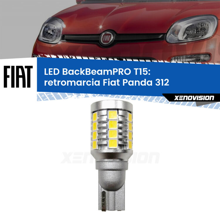 0 Retromarcia LED T15 BackBeamPRO per Fiat Panda 312 2012 in poi <strong>Luce retromarcia LED per Fiat Panda</strong> 312 2012 in poi. Una lampadina <b>T15</b> esageratamente spinta: 15W di potenza, 20 volte più luce delle originali.