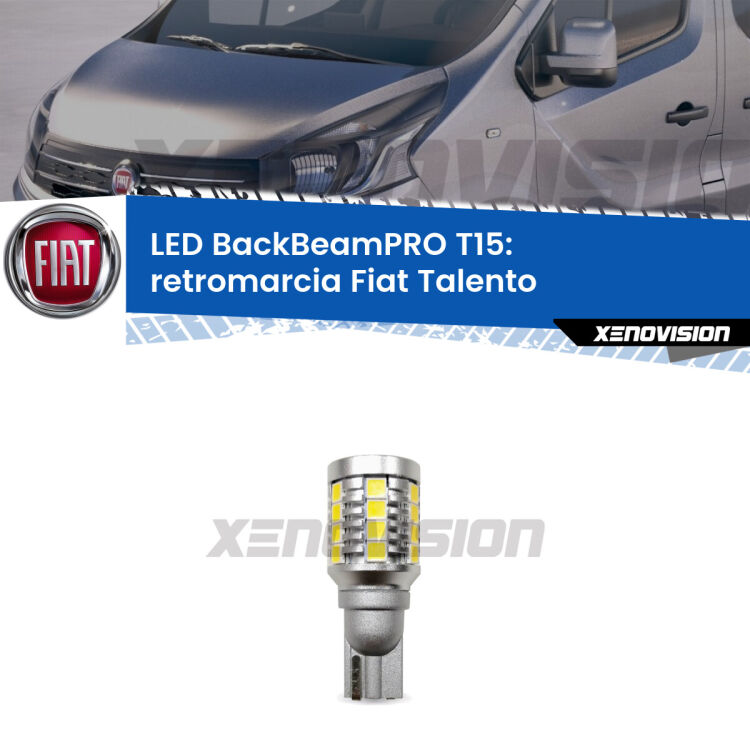 <strong>Luce retromarcia LED per Fiat Talento</strong>  2016 - 2020. Lampadina <b>T15</b> esageratamente spinta: 15W di potenza, 20 volte più luce delle originali.