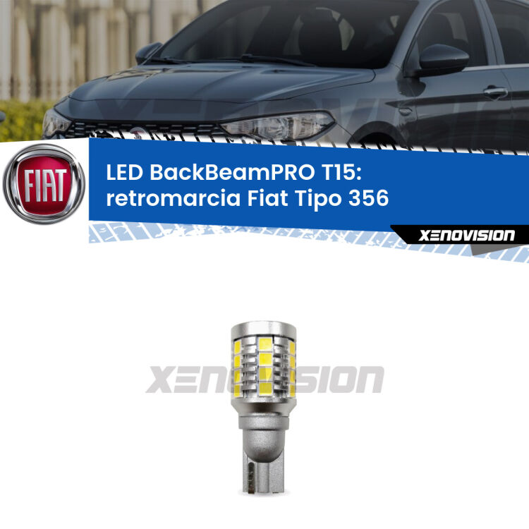 <strong>Luce retromarcia LED per Fiat Tipo</strong> 356 2015 in poi. Lampadina <b>T15</b> esageratamente spinta: 15W di potenza, 20 volte più luce delle originali.