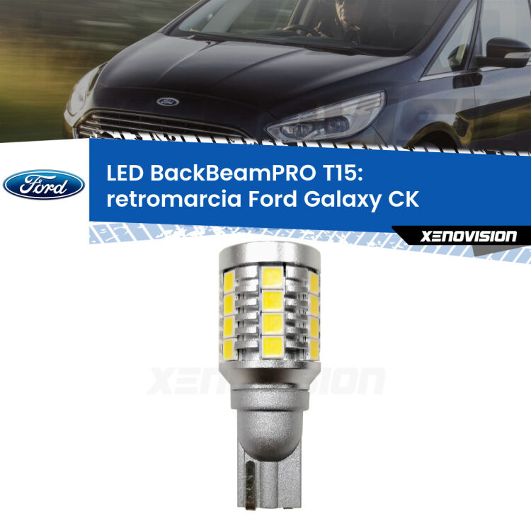 0 Retromarcia LED T15 BackBeamPRO per Ford Galaxy CK 2015 - 2018 <strong>Luce retromarcia LED per Ford Galaxy</strong> CK 2015 - 2018. Una lampadina <b>T15</b> esageratamente spinta: 15W di potenza, 20 volte più luce delle originali.