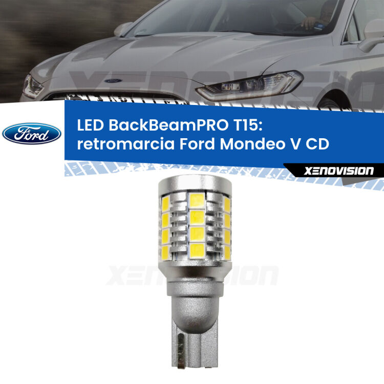 0 Retromarcia LED T15 BackBeamPRO per Ford Mondeo V CD 2012 - 2016 <strong>Luce retromarcia LED per Ford Mondeo V</strong> CD 2012 - 2016. Una lampadina <b>T15</b> esageratamente spinta: 15W di potenza, 20 volte più luce delle originali.