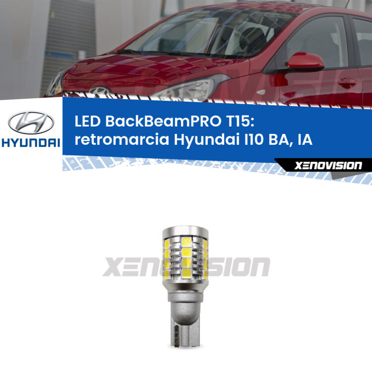 <strong>Luce retromarcia LED per Hyundai I10</strong> BA, IA 2013 - 2016. Lampadina <b>T15</b> esageratamente spinta: 15W di potenza, 20 volte più luce delle originali.