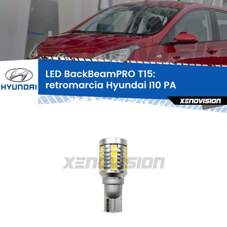 <strong>Luce retromarcia LED per Hyundai I10</strong> PA 2007 - 2017. Lampadina <b>T15</b> esageratamente spinta: 15W di potenza, 20 volte più luce delle originali.