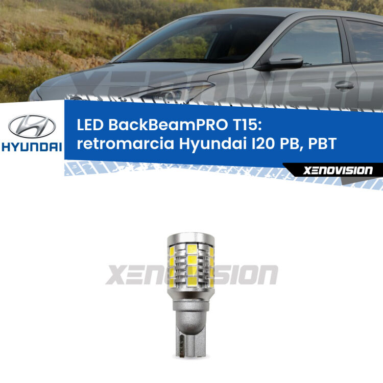 <strong>Luce retromarcia LED per Hyundai I20</strong> PB, PBT 2008 - 2015. Lampadina <b>T15</b> esageratamente spinta: 15W di potenza, 20 volte più luce delle originali.