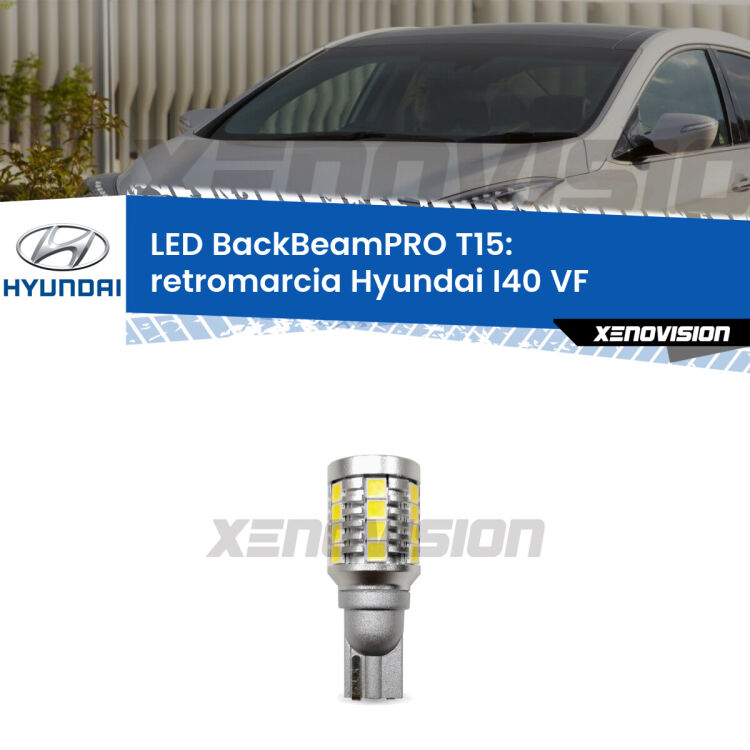 <strong>Luce retromarcia LED per Hyundai I40</strong> VF 2012 in poi. Lampadina <b>T15</b> esageratamente spinta: 15W di potenza, 20 volte più luce delle originali.