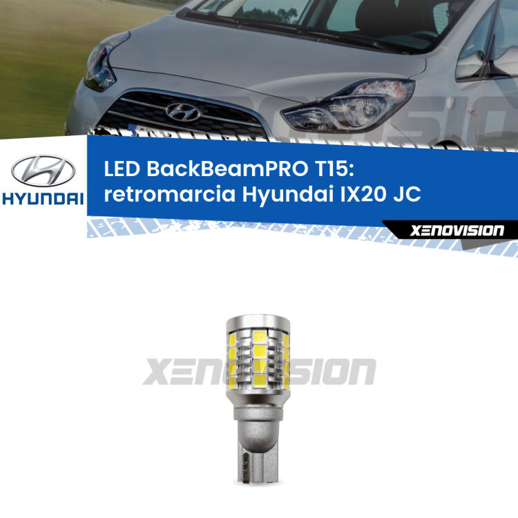 <strong>Luce retromarcia LED per Hyundai IX20</strong> JC 2010 in poi. Lampadina <b>T15</b> esageratamente spinta: 15W di potenza, 20 volte più luce delle originali.