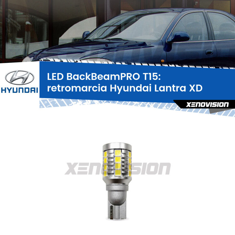 <strong>Luce retromarcia LED per Hyundai Lantra</strong> XD 2003 - 2006. Lampadina <b>T15</b> esageratamente spinta: 15W di potenza, 20 volte più luce delle originali.