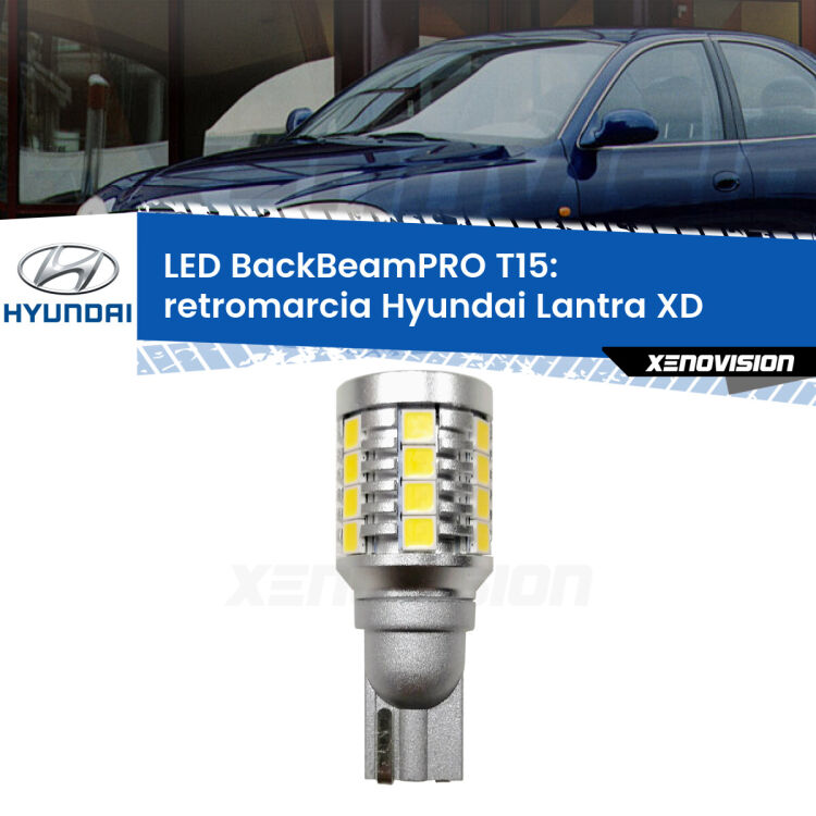 0 Retromarcia LED T15 BackBeamPRO per Hyundai Lantra XD 2003 - 2006 <strong>Luce retromarcia LED per Hyundai Lantra</strong> XD 2003 - 2006. Una lampadina <b>T15</b> esageratamente spinta: 15W di potenza, 20 volte più luce delle originali.