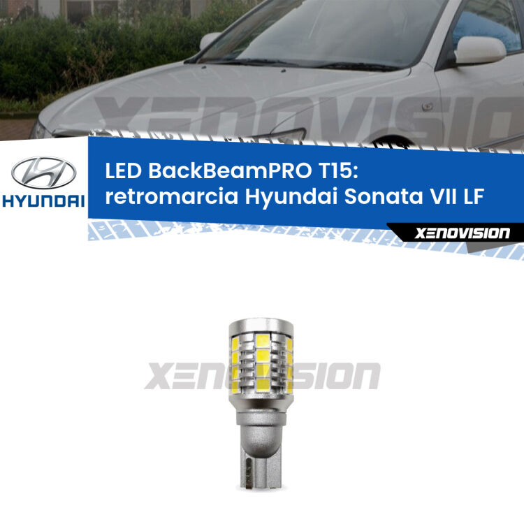 <strong>Luce retromarcia LED per Hyundai Sonata VII</strong> LF 2014 in poi. Lampadina <b>T15</b> esageratamente spinta: 15W di potenza, 20 volte più luce delle originali.
