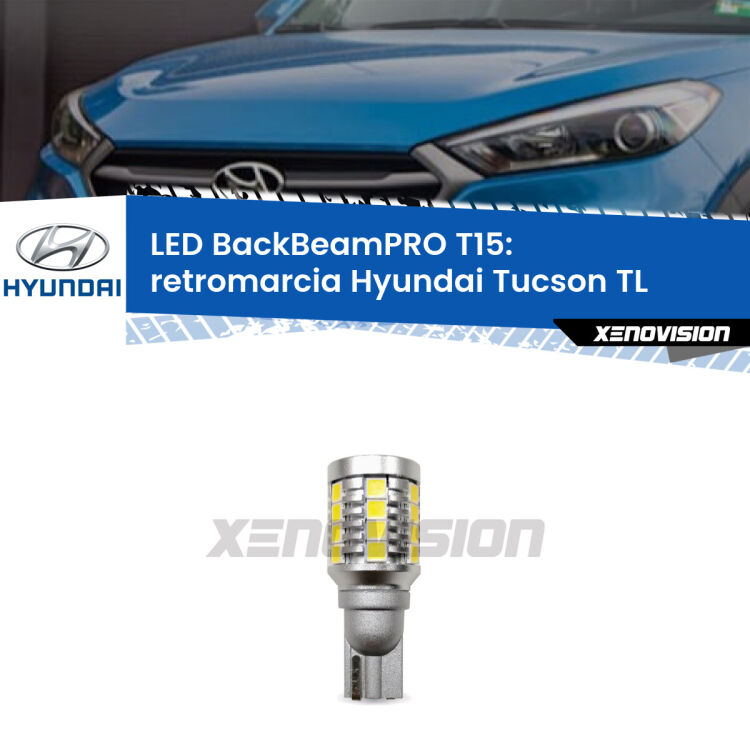 <strong>Luce retromarcia LED per Hyundai Tucson</strong> TL 2015 - 2021. Lampadina <b>T15</b> esageratamente spinta: 15W di potenza, 20 volte più luce delle originali.