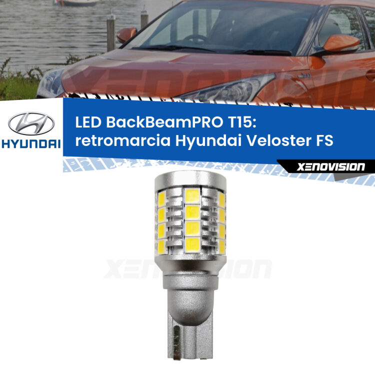 0 Retromarcia LED T15 BackBeamPRO per Hyundai Veloster FS 2011 - 2017 <strong>Luce retromarcia LED per Hyundai Veloster</strong> FS 2011 - 2017. Una lampadina <b>T15</b> esageratamente spinta: 15W di potenza, 20 volte più luce delle originali.