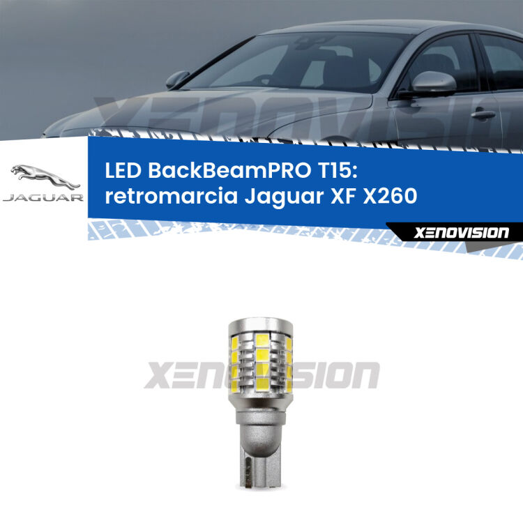 <strong>Luce retromarcia LED per Jaguar XF</strong> X260 2015 in poi. Lampadina <b>T15</b> esageratamente spinta: 15W di potenza, 20 volte più luce delle originali.