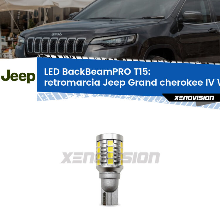 <strong>Luce retromarcia LED per Jeep Grand cherokee IV</strong> WK2 2011 - 2020. Lampadina <b>T15</b> esageratamente spinta: 15W di potenza, 20 volte più luce delle originali.
