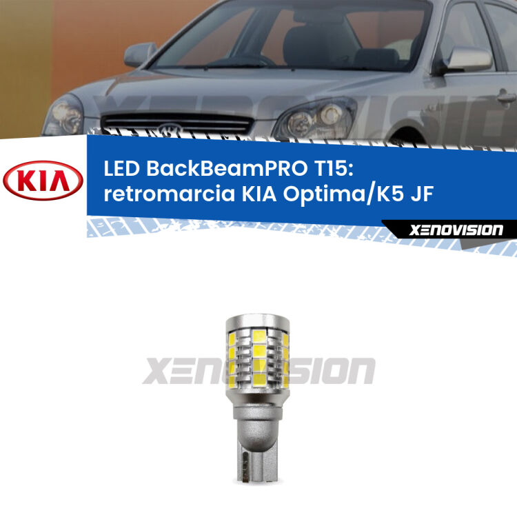 <strong>Luce retromarcia LED per KIA Optima/K5</strong> JF 2015 - 2018. Lampadina <b>T15</b> esageratamente spinta: 15W di potenza, 20 volte più luce delle originali.
