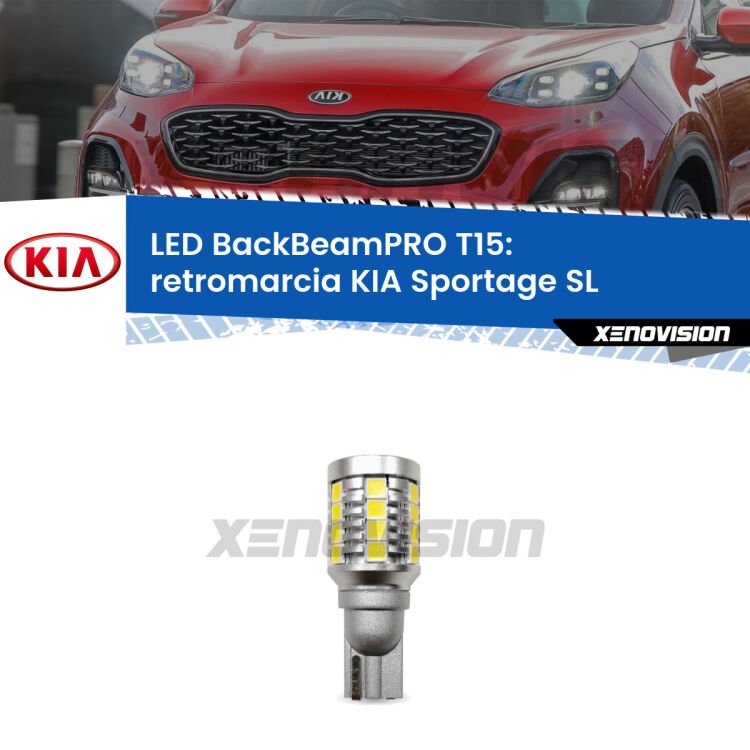 <strong>Luce retromarcia LED per KIA Sportage</strong> SL 2010 - 2014. Lampadina <b>T15</b> esageratamente spinta: 15W di potenza, 20 volte più luce delle originali.