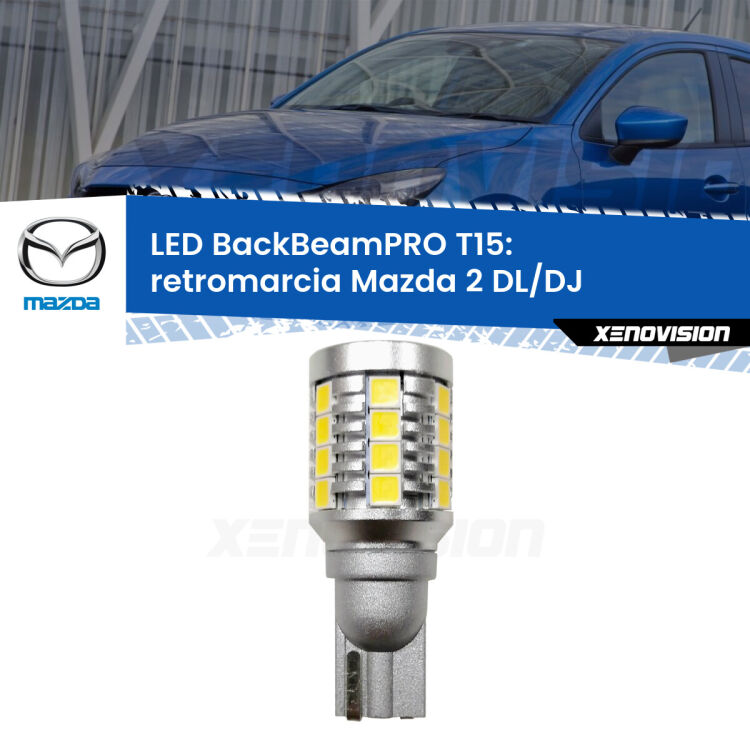 0 Retromarcia LED T15 BackBeamPRO per Mazda 2 DL/DJ 2014 - 2018 <strong>Luce retromarcia LED per Mazda 2</strong> DL/DJ 2014 - 2018. Una lampadina <b>T15</b> esageratamente spinta: 15W di potenza, 20 volte più luce delle originali.