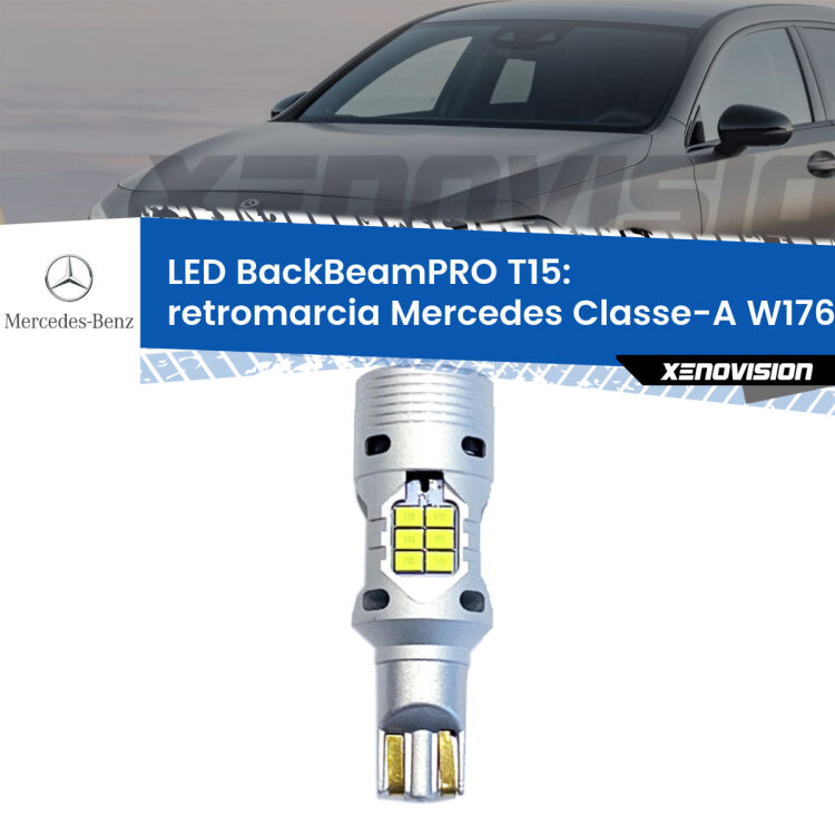 0 Retromarcia LED T15 BackBeamPRO per Mercedes Classe-A W176 2012 - 2016 <strong>Luce retromarcia LED per Mercedes Classe-A</strong> W176 2012 - 2016. Una lampadina <b>T15</b> esageratamente spinta: 15W di potenza, 20 volte più luce delle originali.