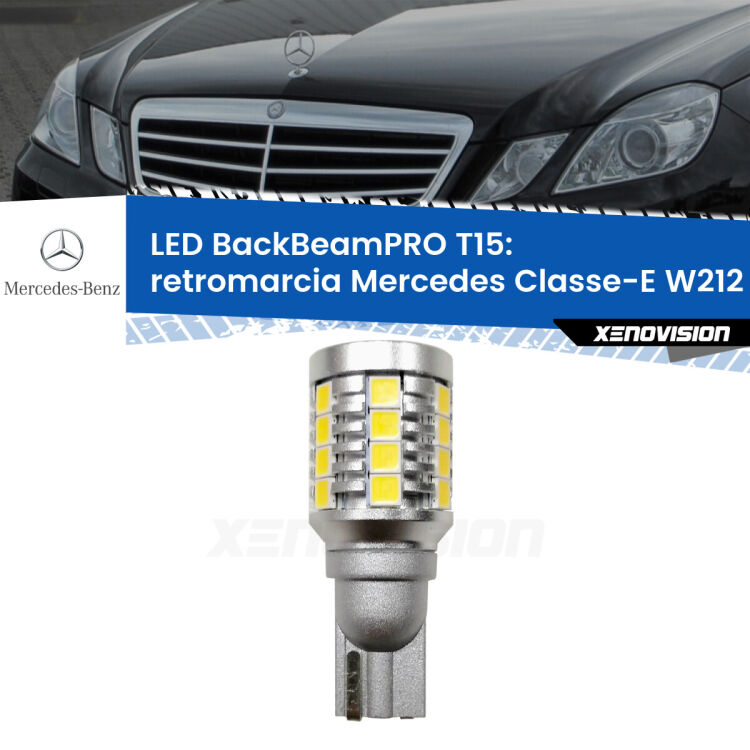 0 Retromarcia LED T15 BackBeamPRO per Mercedes Classe-E W212 2009 - 2016 <strong>Luce retromarcia LED per Mercedes Classe-E</strong> W212 2009 - 2016. Una lampadina <b>T15</b> esageratamente spinta: 15W di potenza, 20 volte più luce delle originali.