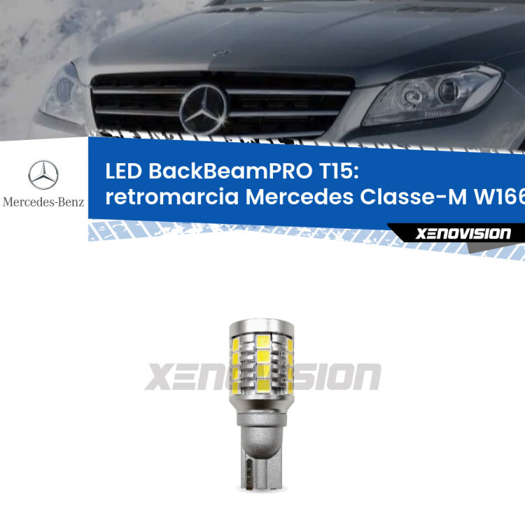 <strong>Luce retromarcia LED per Mercedes Classe-M</strong> W166 2011 - 2015. Lampadina <b>T15</b> esageratamente spinta: 15W di potenza, 20 volte più luce delle originali.