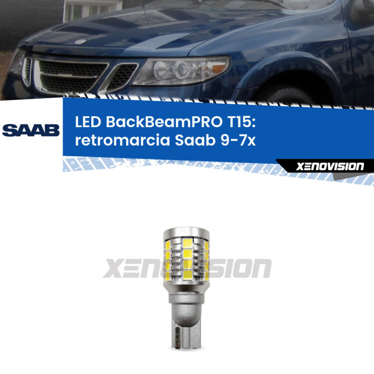 <strong>Luce retromarcia LED per Saab 9-7x</strong>  2004 - 2008. Lampadina <b>T15</b> esageratamente spinta: 15W di potenza, 20 volte più luce delle originali.