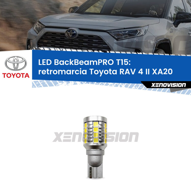 <strong>Luce retromarcia LED per Toyota RAV 4 II</strong> XA20 2000 - 2005. Lampadina <b>T15</b> esageratamente spinta: 15W di potenza, 20 volte più luce delle originali.