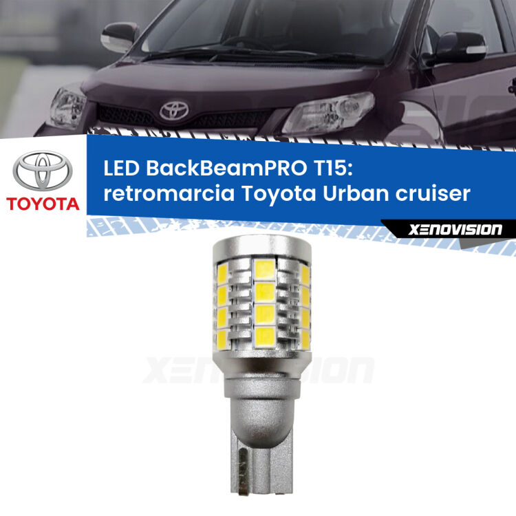 0 Retromarcia LED T15 BackBeamPRO per Toyota Urban cruiser 2007 - 2016 <strong>Luce retromarcia LED per Toyota Urban cruiser</strong> 2007 - 2016. Una lampadina <b>T15</b> esageratamente spinta: 15W di potenza, 20 volte più luce delle originali.