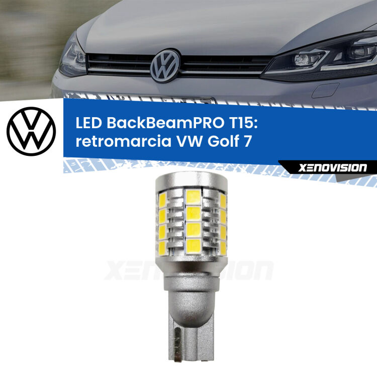 0 Retromarcia LED T15 BackBeamPRO per VW Golf 7 prima serie <strong>Luce retromarcia LED per VW Golf 7</strong> prima serie. Una lampadina <b>T15</b> esageratamente spinta: 15W di potenza, 20 volte più luce delle originali.