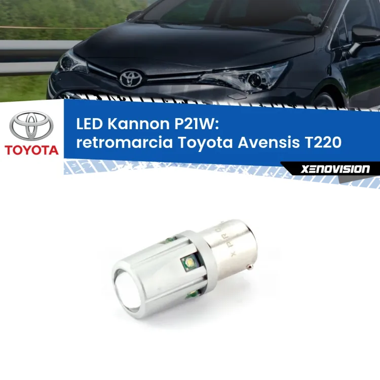 0 Retromarcia LED Toyota Avensis T220 1997 - 2003: P21W Kannon <strong>LED per Retromarcia Toyota Avensis T220 1997 - 2003.</strong>Lampadina P21W con una poderosa illuminazione frontale rafforzata da 5 potenti chip laterali.