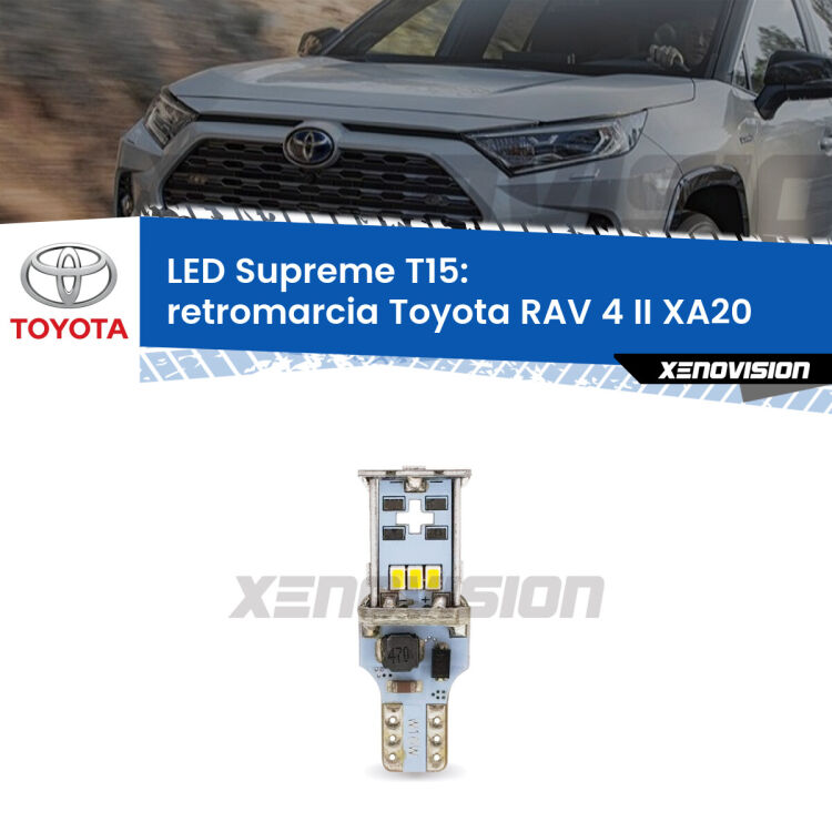 <strong>LED retromarcia per Toyota RAV 4 II</strong> XA20 2000 - 2005. 15 Chip CREE 3535, sviluppa un'incredibile potenza. Qualità Massima. Oltre 6W reali di pura potenza.
