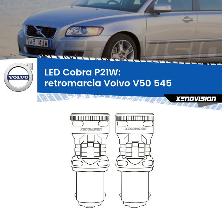 0 Retromarcia LED Volvo V50 545 2003 - 2012: P21W Cobra <strong>Retromarcia LED no-spie per Volvo V50</strong> 545 2003 - 2012. Coppia lampade <strong>P21W</strong> modello Cobra super-canbus, raffreddate a ventola.