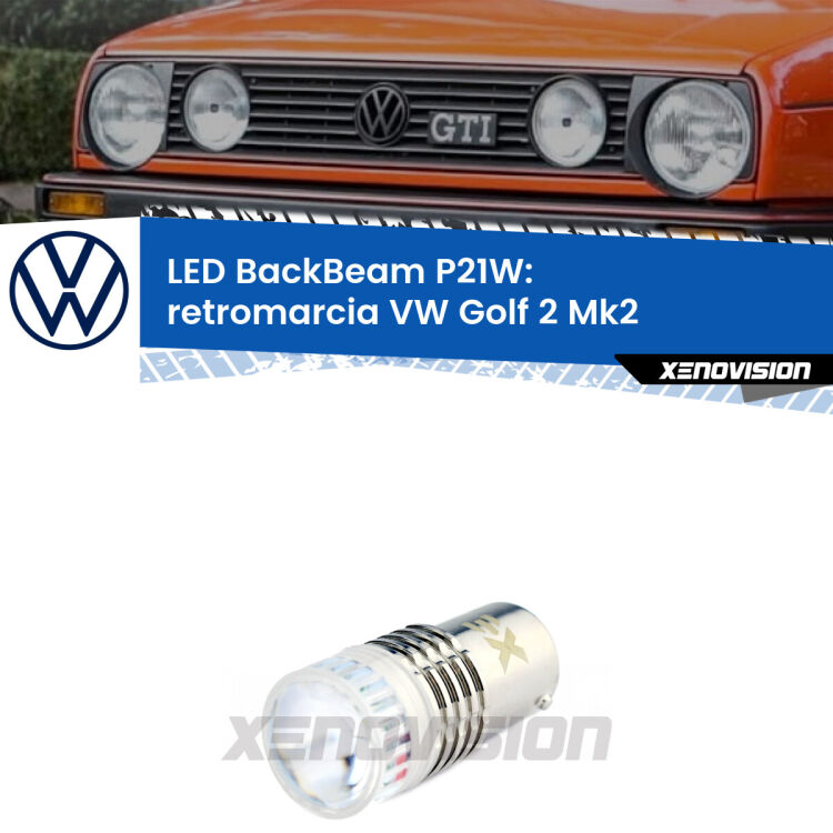 <strong>Retromarcia LED per VW Golf 2</strong> Mk2 1983 - 1990. Lampada <strong>P21W</strong> canbus. Illumina a giorno con questo straordinario cannone LED a luminosità estrema.