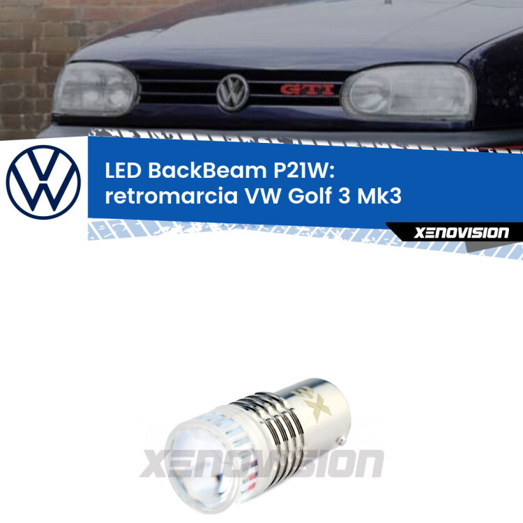 <strong>Retromarcia LED per VW Golf 3</strong> Mk3 1991 - 1997. Lampada <strong>P21W</strong> canbus. Illumina a giorno con questo straordinario cannone LED a luminosità estrema.