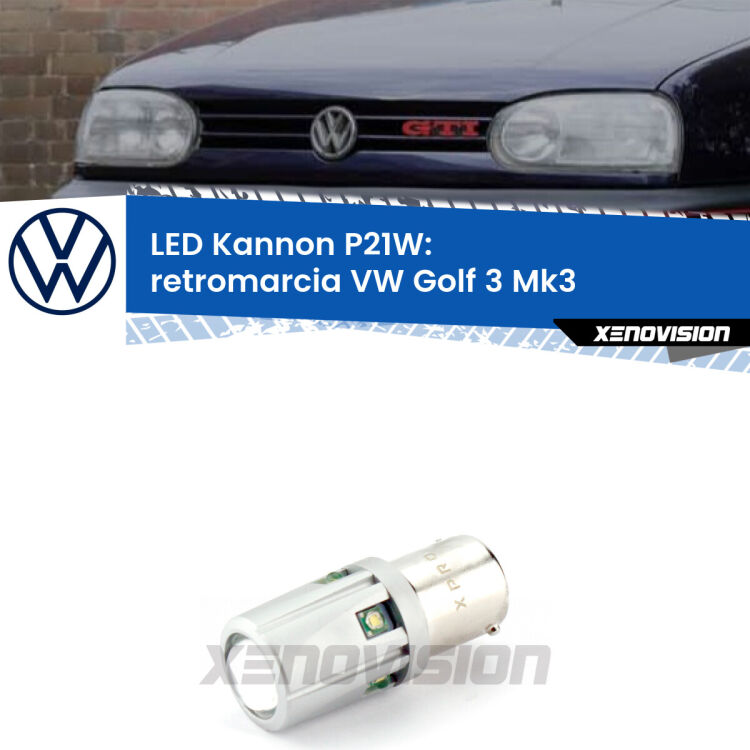 <strong>LED per Retromarcia VW Golf 3 Mk3 1991 - 1997.</strong>Lampadina P21W con una poderosa illuminazione frontale rafforzata da 5 potenti chip laterali.