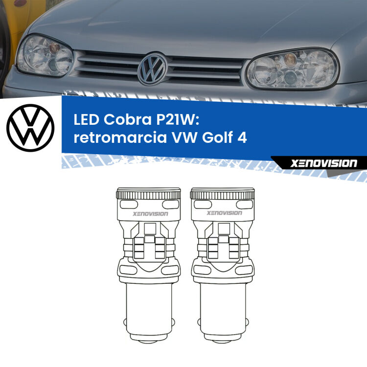 0 Retromarcia LED VW Golf 4  1997 - 2005: P21W Cobra <strong>Retromarcia LED no-spie per VW Golf 4</strong>  1997 - 2005. Coppia lampade <strong>P21W</strong> modello Cobra super-canbus, raffreddate a ventola.