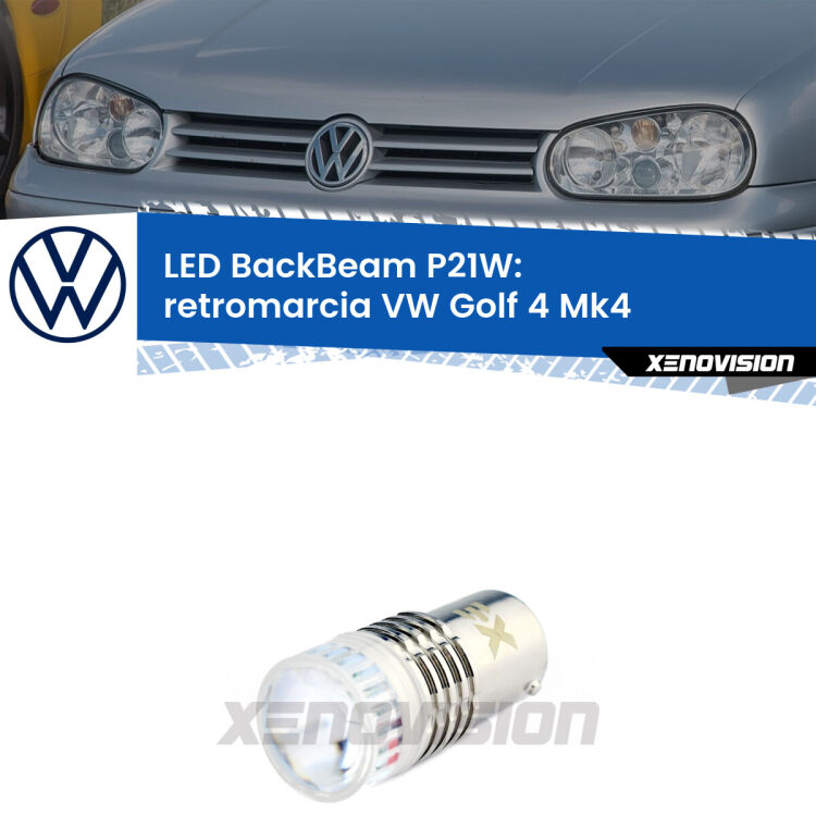 <strong>Retromarcia LED per VW Golf 4</strong> Mk4 1997 - 2005. Lampada <strong>P21W</strong> canbus. Illumina a giorno con questo straordinario cannone LED a luminosità estrema.
