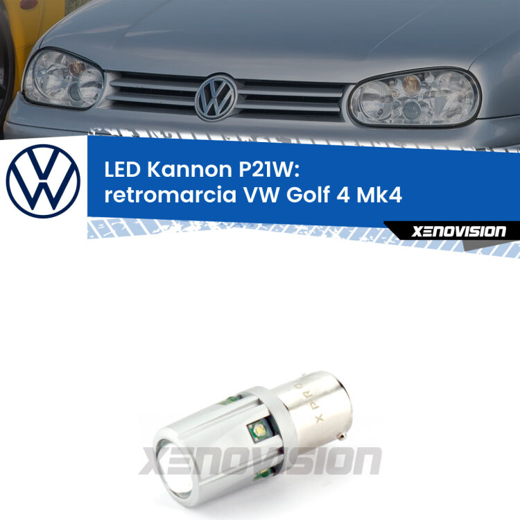 <strong>LED per Retromarcia VW Golf 4 Mk4 1997 - 2005.</strong>Lampadina P21W con una poderosa illuminazione frontale rafforzata da 5 potenti chip laterali.