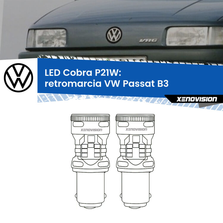 0 Retromarcia LED VW Passat B3 1988 - 1996: P21W Cobra <strong>Retromarcia LED no-spie per VW Passat</strong> B3 1988 - 1996. Coppia lampade <strong>P21W</strong> modello Cobra super-canbus, raffreddate a ventola.