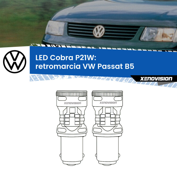 0 Retromarcia LED VW Passat B5 1996 - 2000: P21W Cobra <strong>Retromarcia LED no-spie per VW Passat</strong> B5 1996 - 2000. Coppia lampade <strong>P21W</strong> modello Cobra super-canbus, raffreddate a ventola.
