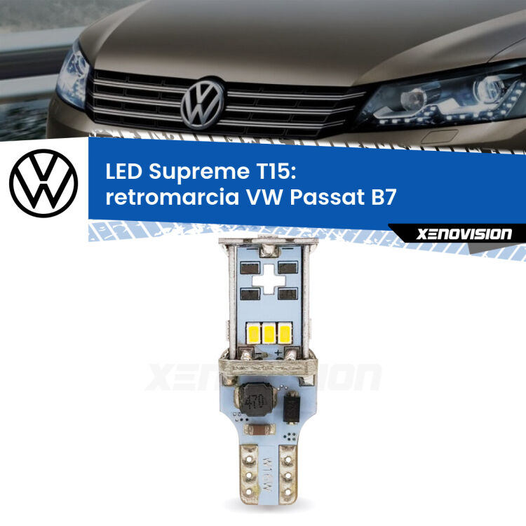 0 Retromarcia LED VW Passat B7 2010 - 2014: T15 Supreme <strong>LED retromarcia per VW Passat</strong> B7 2010 - 2014. 15 Chip CREE 3535, sviluppa un'incredibile potenza. Qualità Massima. Oltre 6W reali di pura potenza.