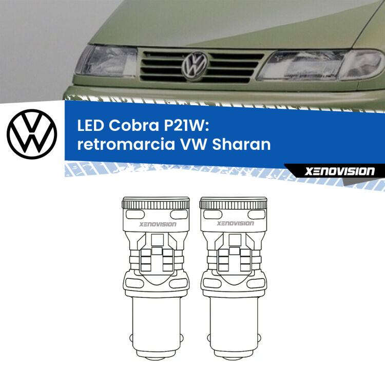 0 Retromarcia LED VW Sharan  1995 - 2010: P21W Cobra <strong>Retromarcia LED no-spie per VW Sharan</strong>  1995 - 2010. Coppia lampade <strong>P21W</strong> modello Cobra super-canbus, raffreddate a ventola.